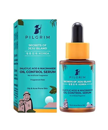 Pilgrim Salicylic Acid 2% & Niacinamide 3% Oil Control Face Serum | Lightweight Leave-On for Oily Acne-Prone Skin | Helps Unclog Pores Control Shine & Smooth Texture | 1.01 Fl Oz (30ml)