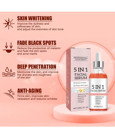 S rum Visage Professionnel 5-en-1 - Anti- ge claircissant et anti-taches contenant de la vitamine C de la niacinamide et du collag ne 30 ml - Buy Online on GoSupps.com