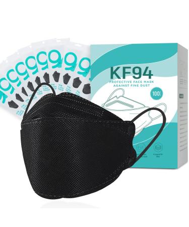 PLAY X STORE 100 PCS Adult Black KF94 Face Masks with Nose Clip 4-Ply Breathable Disposable Dust mask with Adjustable Earloop for Men & Women(Black)