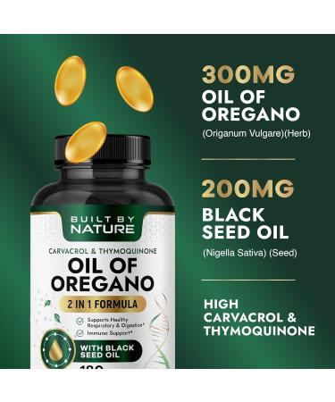 Built by Nature Oil of Oregano with Black Seed Oil Oregano Oil Capsules Immune Support Supplement High Carvacrol & Thymoquinone Antioxidants 180 Softgels - Buy Online on GoSupps.com