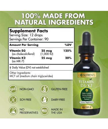 Go Nutrients Liquid Vitamin D3 with K2 (MK-7) Drops 1oz & Selenium 200 mcg Supplement 1.0 oz| | Vitamin D3 and K2 | Supplements with Mineral Selenium Liquid and Purified Water - Buy Online on GoSupps.com
