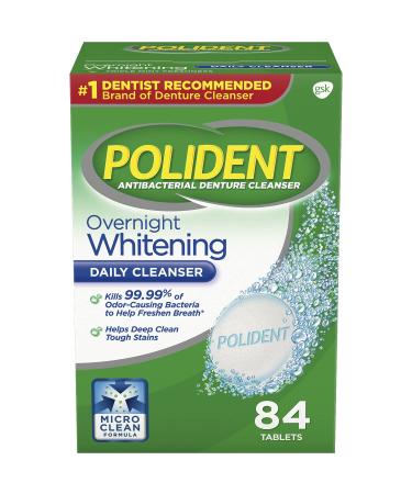 Polident Overnight Whitening Antibacterial Denture Cleanser Triple Mint Freshness 84 ea (Pack of 3)