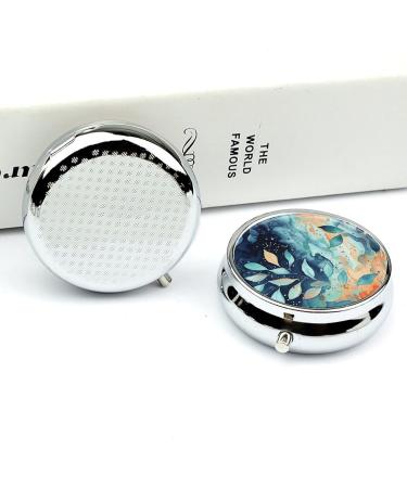 Round Watercolor Pattern Pill Box - 3 Compartment Portable Medicine Organizer | Decorative Metal Pocket Pill Case - Style 12 - Buy Online on GoSupps.com