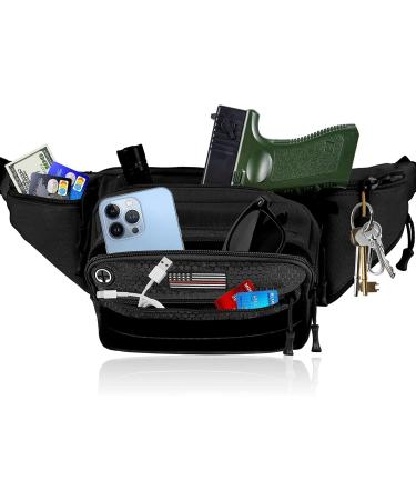Tactical Fanny Pack with USA Flag Patch | Waterproof Waist Bag for Camping, Hiking & Hunting | Military Pistol Pouch Belt Bumbag - Buy Online on GoSupps.com
