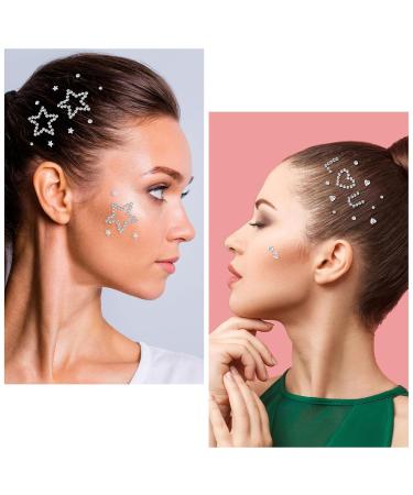 OIIKI 4 Sheets Star Hair Face Jewels - Self-Adhesive Acrylic White Rhinestones Stickers for Makeup Parties & Festivals | Body Jewelry Decorations - Buy Online on GoSupps.com