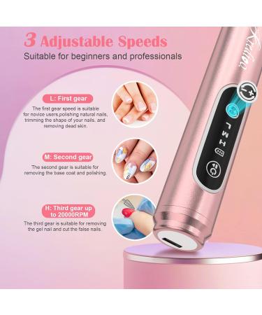 Kredioo Electric Nail Drill for Acrylic Gel Nails - 20000RPM Rechargeable Portable Manicure Set for Cuticle and Callus Removal - Cordless E File Nail Care Kit (Gold) - Buy Online on GoSupps.com