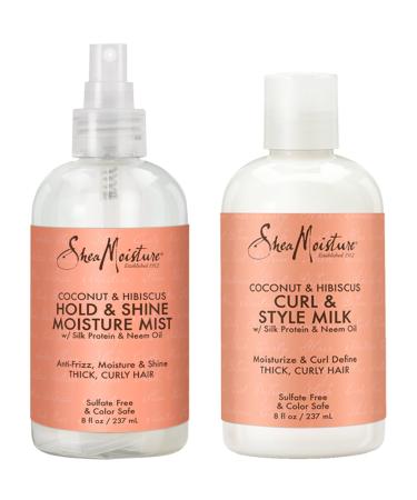 Shea Moisture Coconut Hibiscus Hold & Shine Moisture Mist 8 Ounce | Shea Moisture Coconut Hibiscus Curl & Style Milk 8 Ounce