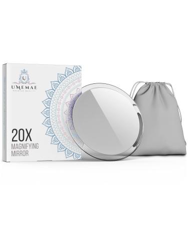 UMEMAE 20X Magnifying Mirror with 3 Strong Suction Cups- 6 Inch Mirror- Use for Makeup Application/Makeup Details- Tweezing- Removing Blackheads/Blemishes-Suction Cups Mirror- Easy Mounting.