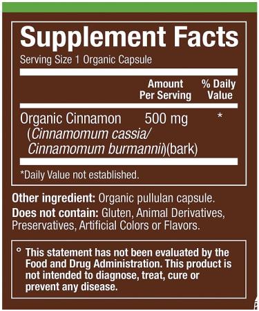 Organic Cinnamon a" Full Spectrum a" Blood Sugar Support (60 Organic Capsules) - Buy Online on GoSupps.com