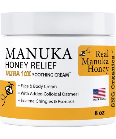 Manuka Honey Eczema Cream (8oz) Moisturizing Lotion Treatment Relief - Itchy, Dry Skin Healing Ointment - Skin-Soothing Moisturizer For Kids, Adults, Baby Body Mousse Honey Creme Eczema, Psoriasis 8 Ounce (Pack of 1)
