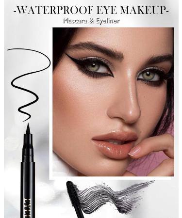 Black Voluminous Mascara & Waterproof Eyeliner Pen Set- Smudge-Proof Long-Lasting Colored Mascara Liquid Matte Eyeliner 5D Lengthening Curling Thick Lashes Color Mascara Tubing Women Vegan Eye Makeup - Buy Online on GoSupps.com