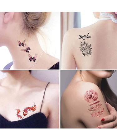 Rose Feather Animals, Flowers & Butterfly Temporary Tattoos for Women - Waterproof Stickers, 30 Sheets (Style 1) - Buy Online on GoSupps.com