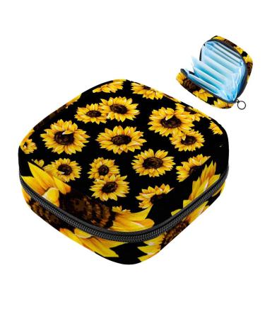 Sunflower Black Sanitary Napkin Storage Bag Menstrual Period Bag for Teen Girls Menstrual Pad Pouch Nursing Pad Holder Portable Feminine Menstruation Period Pouch for Girls Women Ladies Multi-colored4