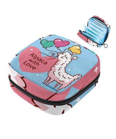 Storage bags for women's bandages cute alpaca loving balloon blue background portable menstrual insert panty lip inlays tampons women's bandages storage holder for women school office multicolored 10