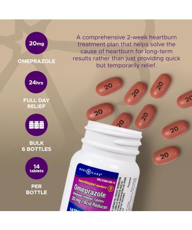 GeriCare Omeprazole Delayed Release Tablets 20mg Stomach Acid Reducer Pills for 24 Hour Heartburn Relief- Acid Reflux Medicine to Treat Frequent Heartburn- Anti-Acid Relief Tablets 42 Count (2 Pack) - Buy Online on GoSupps.com