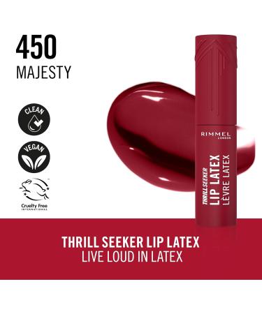 Coty Rimmel Thrill Seeker Lip Latex 450 Majesty liquid lipstick lip gloss lip color lipstick with hyaluronic acid lipstain smooth and shiny moisturizes hyaluronic acid vitamin E aloe vera 6 ml - Buy Online on GoSupps.com