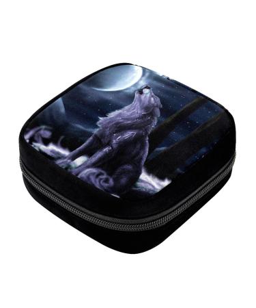 GIAPB Period Bag Sanitary Napkin Storage Bag Pad Holder for Period Makeup Pouch Cartoon Animal Wolf Color2330