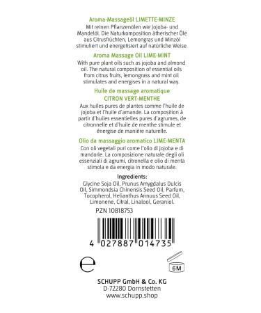 Schupp Aroma Massage Oil Lime-Mint 100ml - Refreshing Essential Oil for Relaxation & Wellness | Buy Internationally - Buy Online on GoSupps.com
