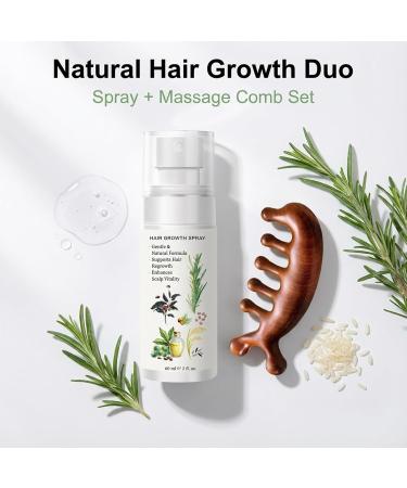 Spray Naturel pour la Croissance des Cheveux avec Huile de Romarin S rum Capillaire Anti-Chute et Densifiant 60 ml + Peigne de Massage en Bois pour Soin du Cuir Chevelu Hommes & Femmes - Buy Online on GoSupps.com