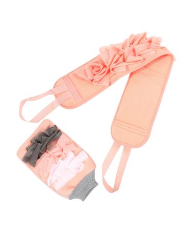 Hemoton 1set Bath Towel Loofah Bath Mitt Bumble Seats for Scrub Gloves Mitts Body Powder Puff Body Sponge Body Scrub Glove Cleaning Scrubber Rubbing Ashes Pink Fiber Back Brush 23x14cm Pink