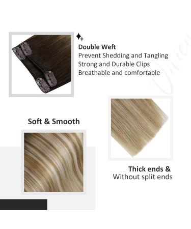 Vivien Clip-in Extensions | Remy Real Hair | 16 Inch Balayage Dark Brown Ombre & Platinum Blonde | 7PCs 120g - Buy Online on GoSupps.com