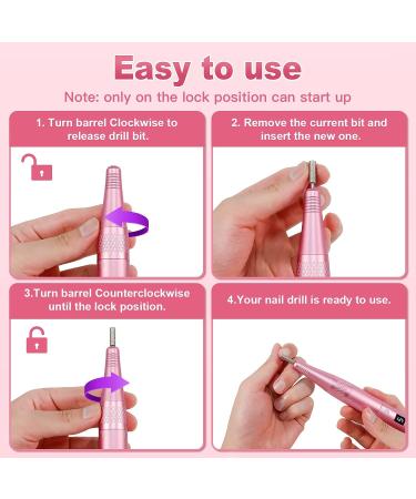 PELCAS Cordless Electric Nail Drill Kit - 20000RPM, 5 Speeds, LCD Display, 11 Attachments - Pink - Buy Online on GoSupps.com