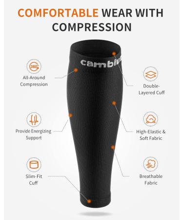CAMBIVO Calf Compression Sleeves - 2 Pairs for Men & Women | Shin Splints & Calf Support | Compression Leg Socks for Running, Sports, Flight, Hiking, Cycling | S-M Pure Black - Buy Online on GoSupps.com
