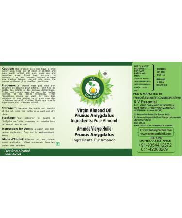 R V Essential Huile d'amande vierge 300ml (10oz) - Prunus Amygdalus (100% pur et naturelle press e froid) Cold Pressed Virgin Almond Oil 300 ml (Pack of 1) - Buy Online on GoSupps.com