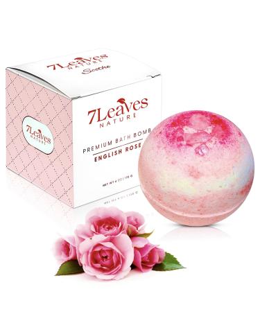 7Leaves Nature  Premium Bath Bomb  English Rose  All-Natural  Large 6oz  Fizzies  Skin Moisturizer  Relaxing Bubble & Spa Bath  Gift Idea Birthday Mothers Day Valentines Anniversary Christmas.