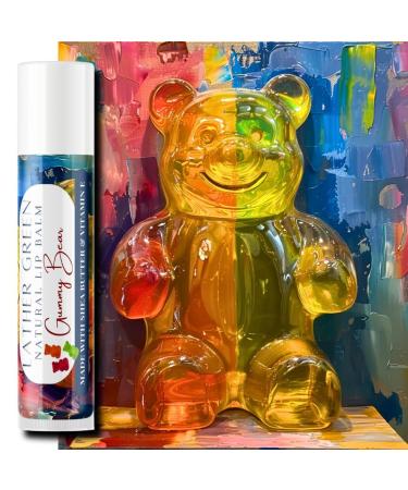 LATHER GREEN Gummy Bear Natural Lip Balm Moisturizing Lip Care Stick with Shea Butter & Vitamin E Plant-Based Tint-Free Lip Balm Suitable for All Ages Pack of 3