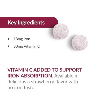 Bariatric Advantage Iron 18 mg with Vitamin C Chewable - Ferronyl Carbonyl Iron - Gentle on Stomach - Strawberry - 30 Count 30 Count (Pack of 1) - Buy Online on GoSupps.com