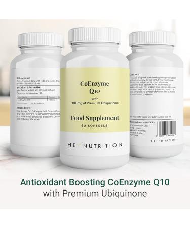 Hey Nutrition CoEnzyme Q10 Supplement - 100mg Premium Ubiquinone - Antioxidant Boost - Vital Organ Nutrition - Non-GMO - UK Made - 60 Softgels - Buy Online on GoSupps.com