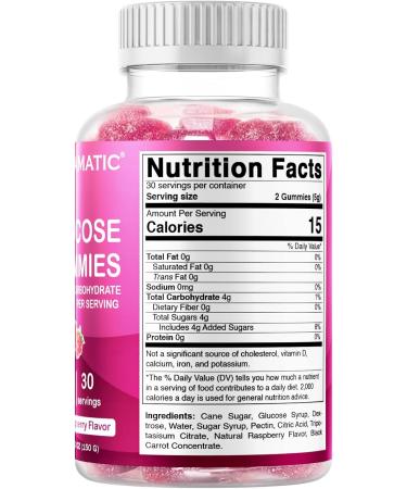 Vitamatic Glucose Chewable Gummies - 60 Count - Natural Raspberry Flavor - Low Carb 4G - International Shipping Available - Buy Online on GoSupps.com