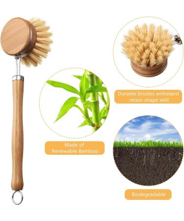 Kitchen Dish Washing Brush Include Natural Bamboo Scrub Cleaning Brush and 3 Replacement Bamboo Brush Heads Natural Dish Brush for Kitchen Room Cleaning Supplies (4 pcs) - Buy Online on GoSupps.com