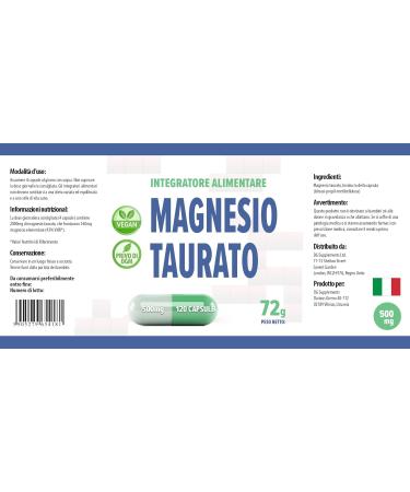 Magnesium Taurate 2000mg per serving 120 Vegetable Capsules Certificate of Analysis from AGROLAB Germany very powerful gluten and GMO free - Buy Online on GoSupps.com