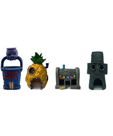 Be Sailed Spongebob Aquarium Decor Fish Tank Ornament for Betta(4pcs)