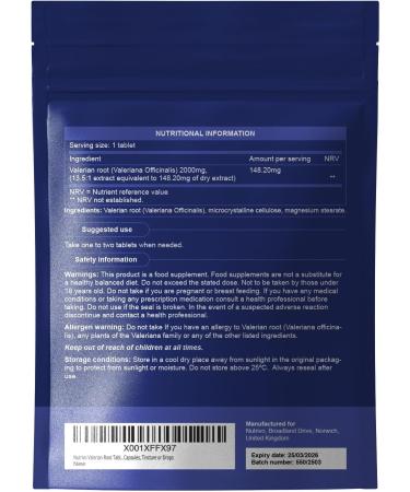 Nutrivo Valerian Root Tablets 90ct | Vegan & UK Made | Alternative to Capsules, Tincture, Drops - Buy Online on GoSupps.com