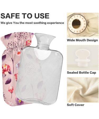 NAANLE 2L Hot Water Bottle with Cover - Watercolor Flowers Pink - Back Pain Relief Hand & Foot Warmer Neck Therapy - Buy Online on GoSupps.com