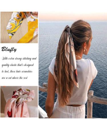 Aksod Floral Silk Scarf Scrunchy Ribbon Hair Scrunchies - Pack of 4 | Vintage Headband Ponytail Holders for Women and Girls - Buy Online on GoSupps.com