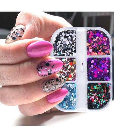 Manicure Hexagon Butterfly-shape Irregular Spangles Colorful Black White Nails Sequins Glitter Flakes(01) - Buy Online on GoSupps.com