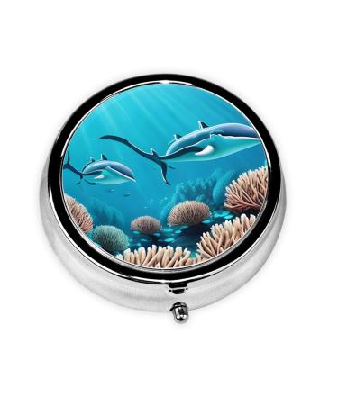 Deep Sea Whalesround Pill Box 3 Compartment Round Pill Box Organizer Portable Travel Pill Box for Traveling.