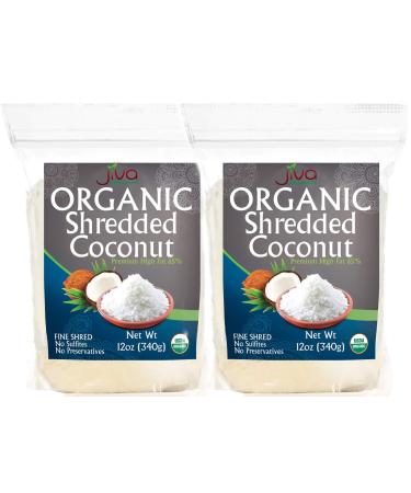 Organic Shredded Coconut Unsweetened 12oz (Pack of 2) | Desiccated Flakes | Premium Full Fat | Gluten-Free, Non-GMO, Keto Paleo Friendly for Baking | by Jiva Organics