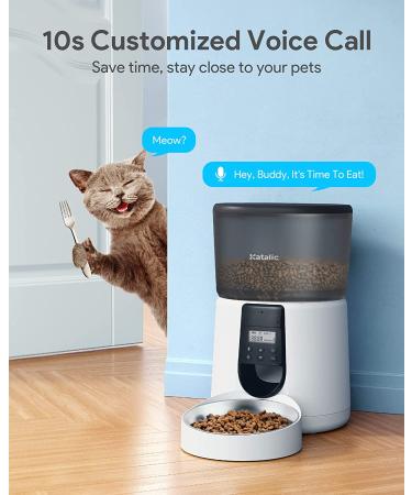 Katalic Automatic Cat Feeder - 4L Capacity, Clog-Free Dispenser with Voice Recorder, Programmable Timer - Ideal for Cats and Dogs - White - Buy Online on GoSupps.com