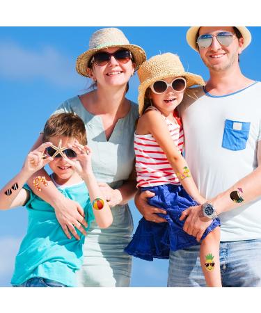 Kids Hawaiian Luau Beach Temporary Tattoos - 140Pcs Summer Tattoo Set - Buy Online on GoSupps.com