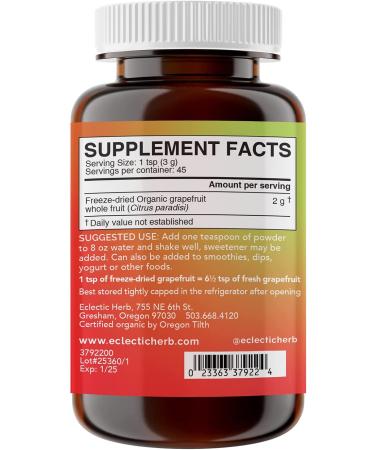 Eclectic Institute Raw Fresh Freeze-Dried Grapefruit Powder 3.2 oz - Whole Food Nutrition - Buy Online on GoSupps.com