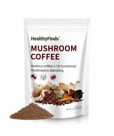 HealthyFinds Organic Mushroom Coffee Instant with 10 Superfood Mushrooms for Better Focus Energy Digestion & Immunity (6.35 oz)