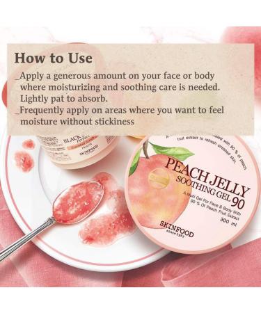 SKINFOOD Peach Jelly Soothing Gel 10.14 oz - 90% Peach Face & Body Moisturizing Gel | Aloe Vera Soothing Gel for Refreshing Vitality - Buy Online on GoSupps.com