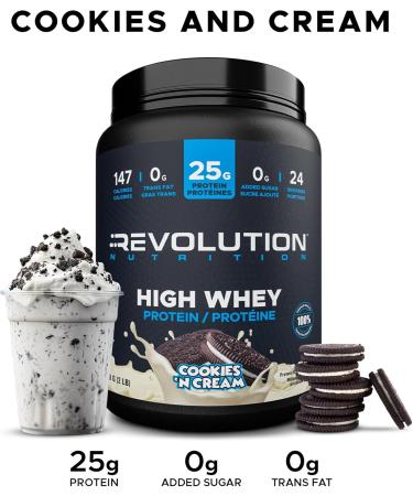 Revolution Nutrition High Whey Protein Powder Whey Isolate Gluten Free Lean Muscle Mass For Men & Women 25g of Protein Per Scoup 908 g 24 Servings (Cookies and Cream 2 Pound) Cookies and Cream 2 Pound - Buy Online on GoSupps.com