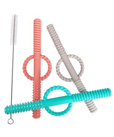 Petite Bee Silicone Baby Teether Tubes - 3 Pack Chew Straws for Toddlers (Blue) - Buy Online on GoSupps.com