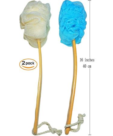 2-Pack Exfoliating Shower Loofah Body & Back Scrubber with Long Wooden Handle - Bath Brush On a Stick for Easy Reach - For Men & Women - Buy Online on GoSupps.com